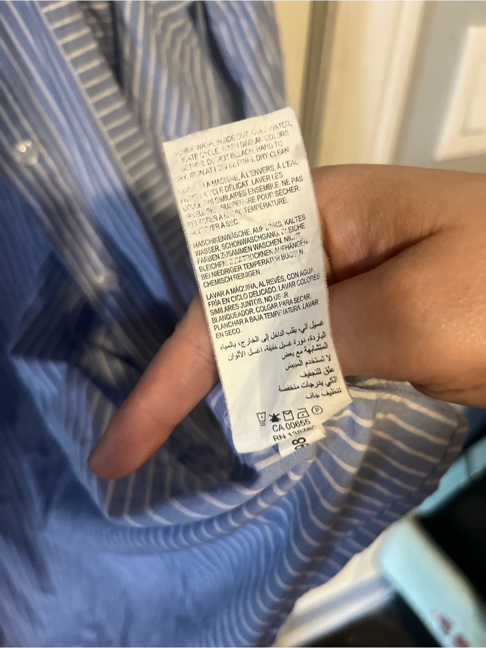Size 22, Love & Legend Blue Striped Button-Up Shirt with Floral Embroidery - Picture 9 of 15